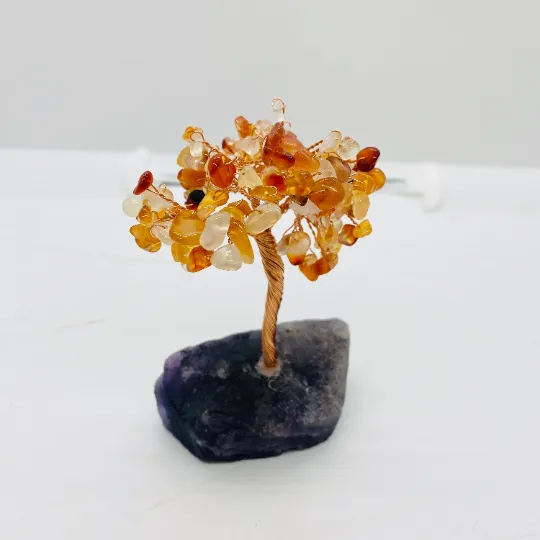Crystal Prosperity Tree with Fluorite Base, Fengshui  Gemstone Tree, Chipstone Bonsai , Amethyst, Quartz, Citrine,Carnelian