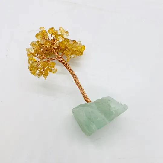 Crystal Prosperity Tree with Fluorite Base, Fengshui  Gemstone Tree, Chipstone Bonsai , Amethyst, Quartz, Citrine,Carnelian