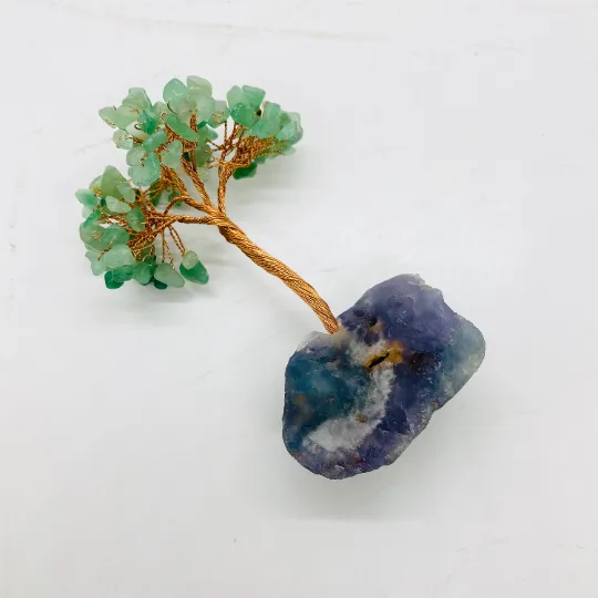 Crystal Prosperity Tree with Fluorite Base, Fengshui  Gemstone Tree, Chipstone Bonsai , Amethyst, Quartz, Citrine,Carnelian