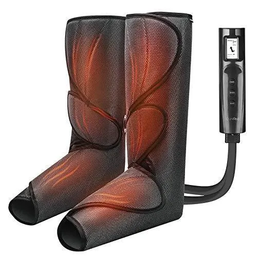 Cunmiso Leg Air Compression Massager with LCD Handheld Controller for Circulation and Relaxation, Foot and Calf Massage Machine with 3 Heat Modes 3 Intensities, 2 Extensions Wraps for Men and Women