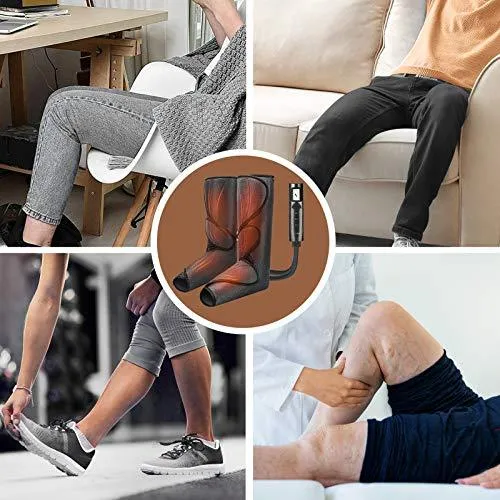 Cunmiso Leg Air Compression Massager with LCD Handheld Controller for Circulation and Relaxation, Foot and Calf Massage Machine with 3 Heat Modes 3 Intensities, 2 Extensions Wraps for Men and Women