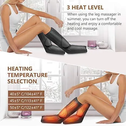 Cunmiso Leg Air Compression Massager with LCD Handheld Controller for Circulation and Relaxation, Foot and Calf Massage Machine with 3 Heat Modes 3 Intensities, 2 Extensions Wraps for Men and Women