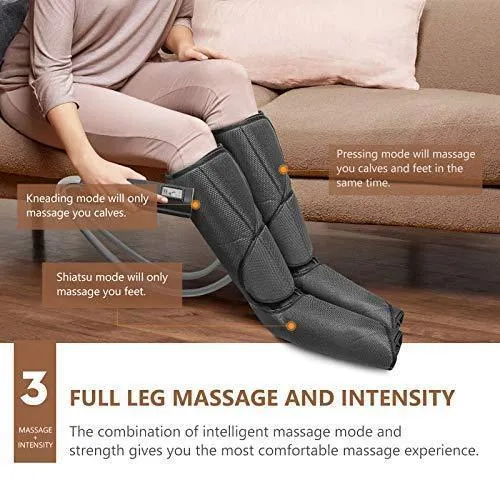 Cunmiso Leg Air Compression Massager with LCD Handheld Controller for Circulation and Relaxation, Foot and Calf Massage Machine with 3 Heat Modes 3 Intensities, 2 Extensions Wraps for Men and Women