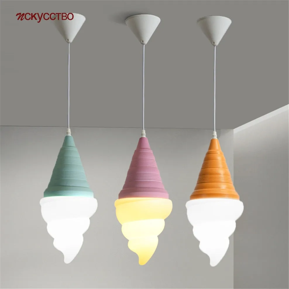 Dessert Shop Ice Cream Cones Pendant Lights Creative Children Led Hanging Lamp Kids Room Light Fixture Dining Room Decoration
