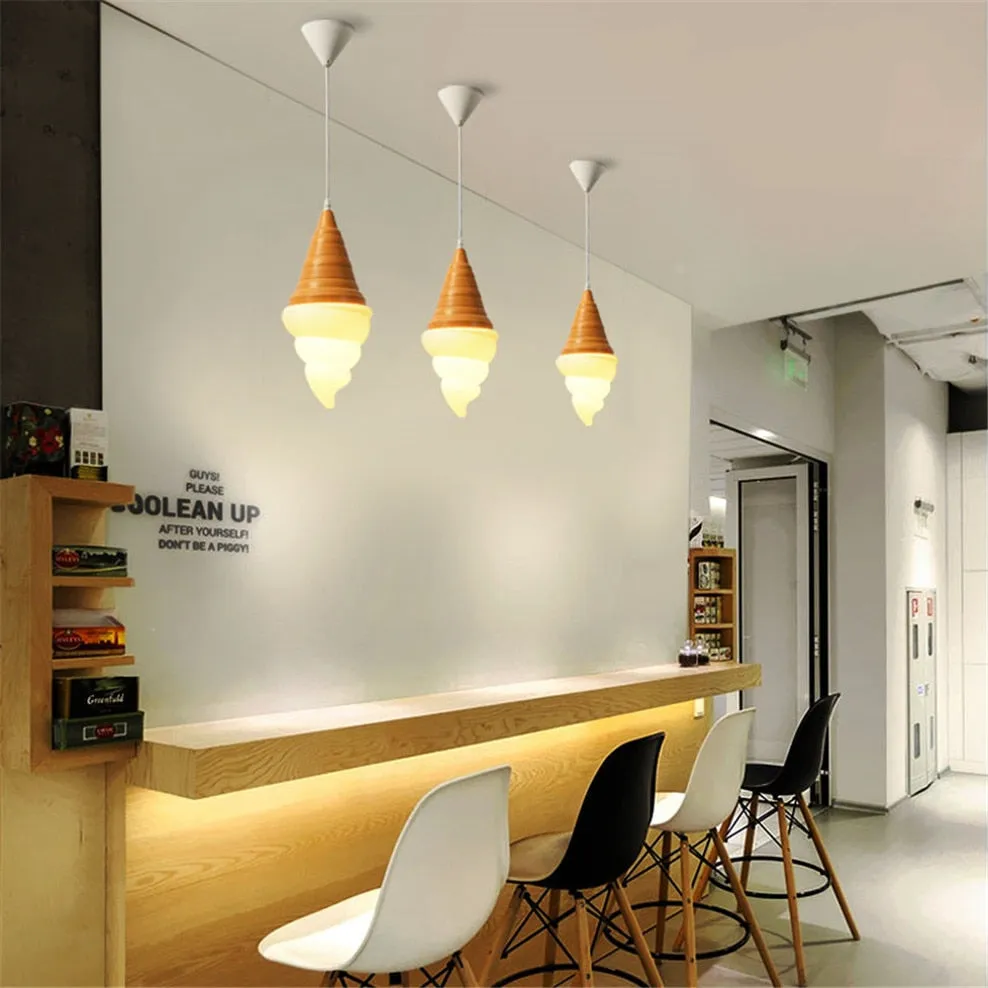 Dessert Shop Ice Cream Cones Pendant Lights Creative Children Led Hanging Lamp Kids Room Light Fixture Dining Room Decoration