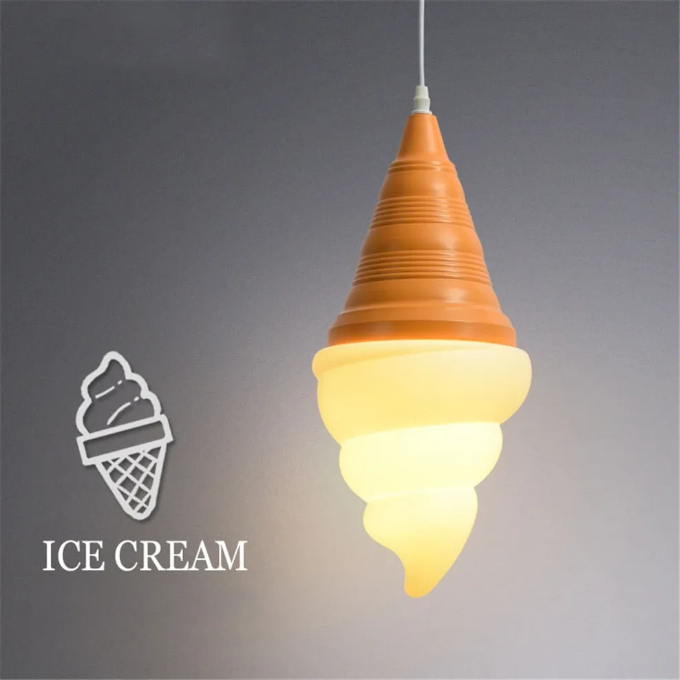 Dessert Shop Ice Cream Cones Pendant Lights Creative Children Led Hanging Lamp Kids Room Light Fixture Dining Room Decoration