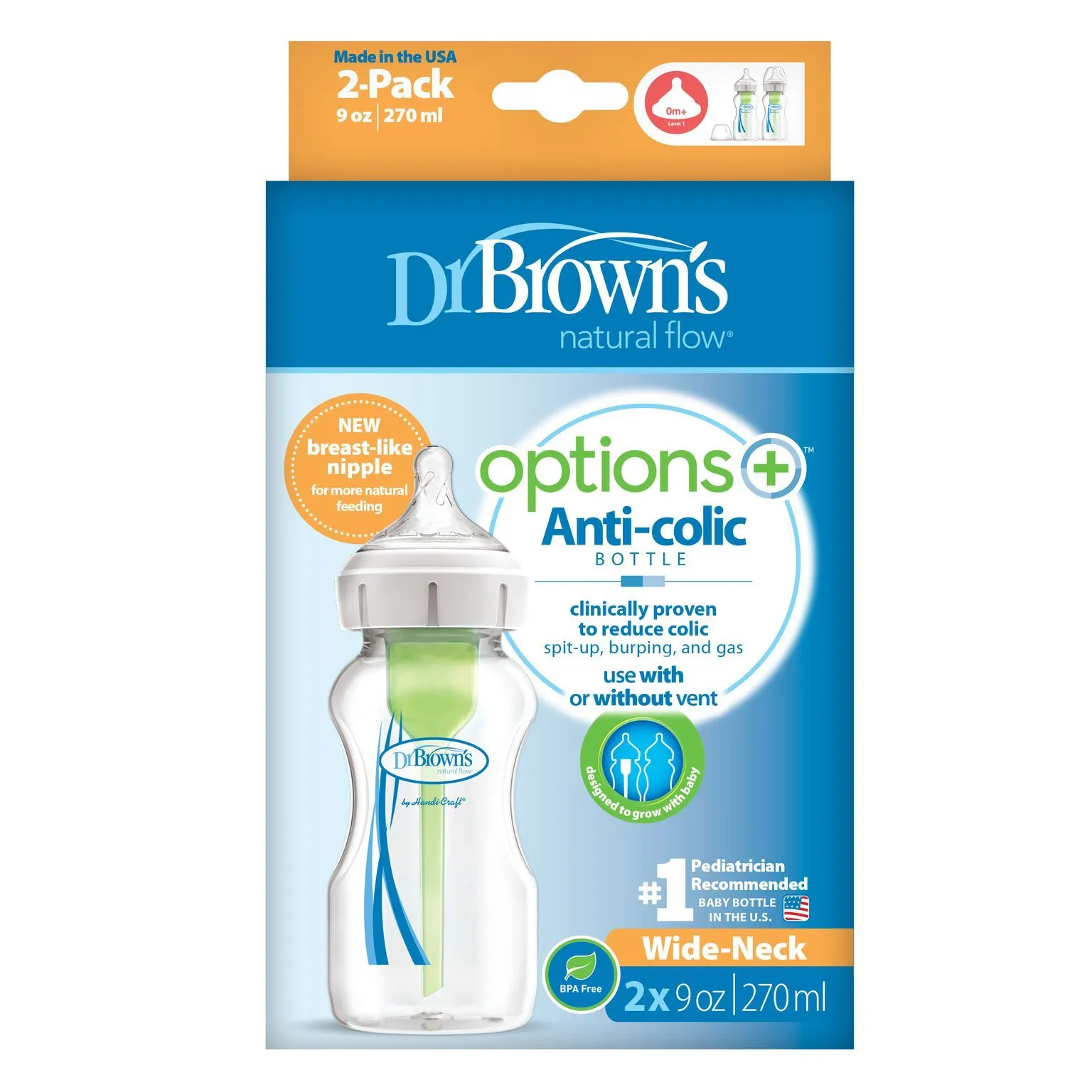 Dr. Brown's - Options  Anti-Colic Wide-Neck Bottles - 2pk/9oz