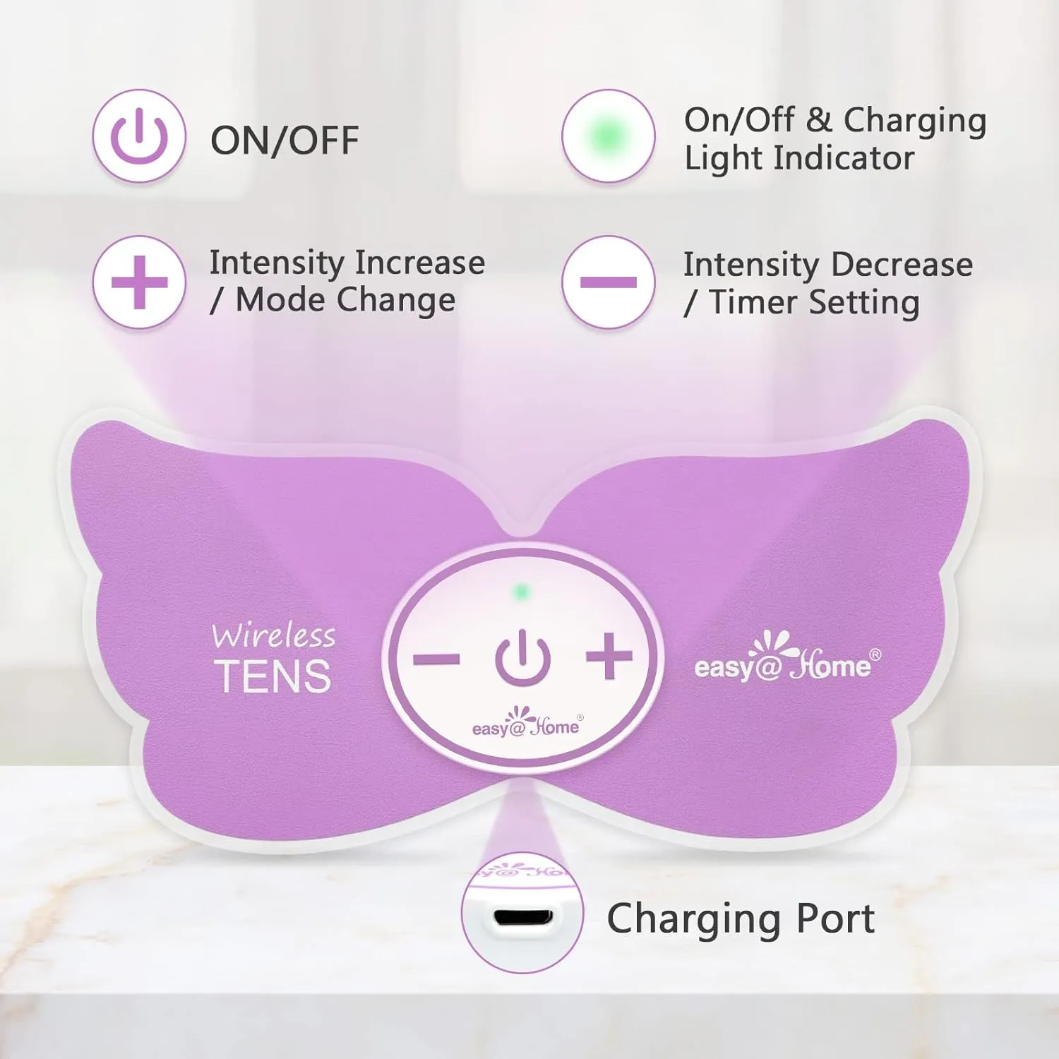 Easy@Home Electronic Pain Relief Stimulator: TENS Unit Wireless Muscle Stimulator | PMS Massage Therapy Machine | Portable Electrode Pads | FSA Eligible 6 Modes 20 Intensities EHE019