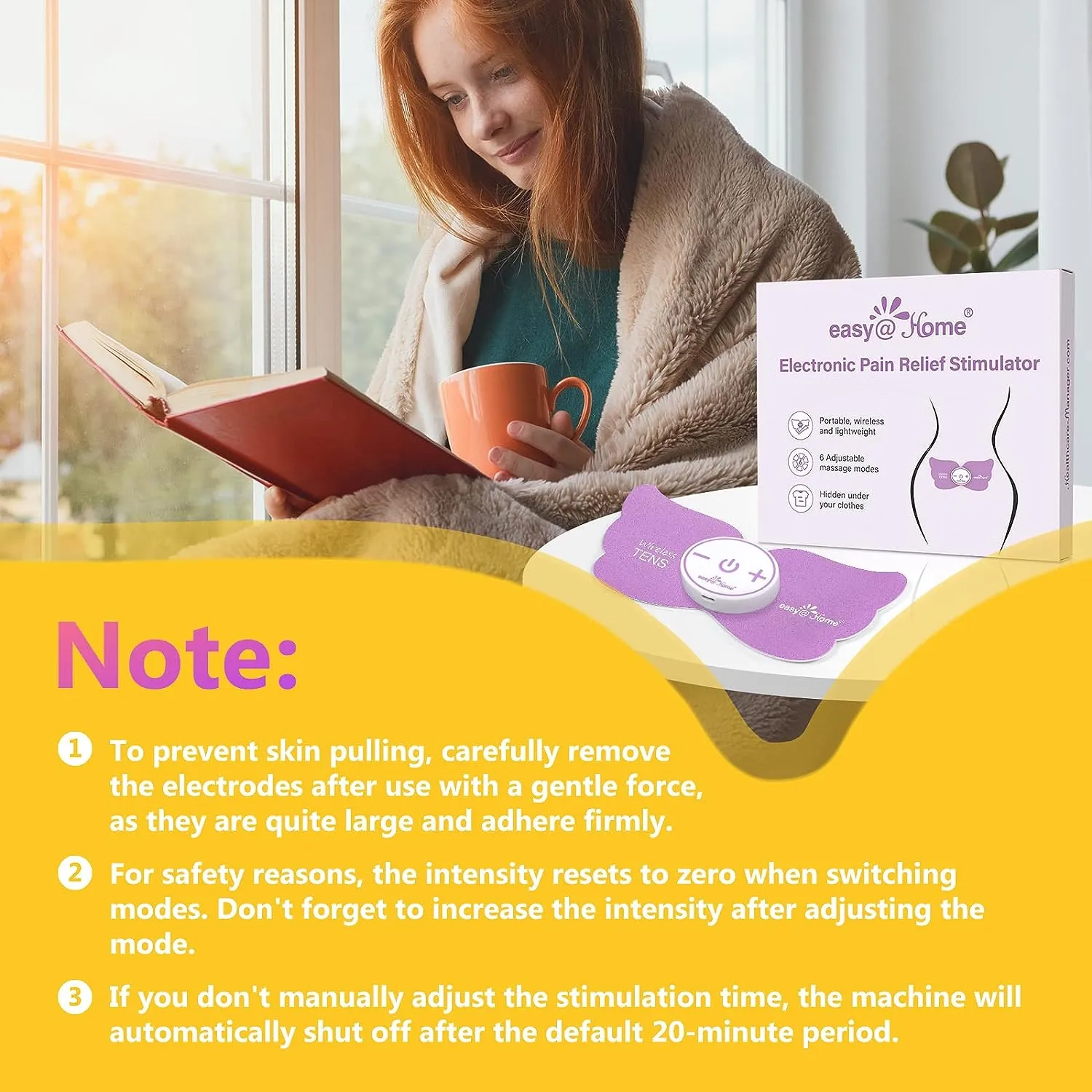 Easy@Home Electronic Pain Relief Stimulator: TENS Unit Wireless Muscle Stimulator | PMS Massage Therapy Machine | Portable Electrode Pads | FSA Eligible 6 Modes 20 Intensities EHE019
