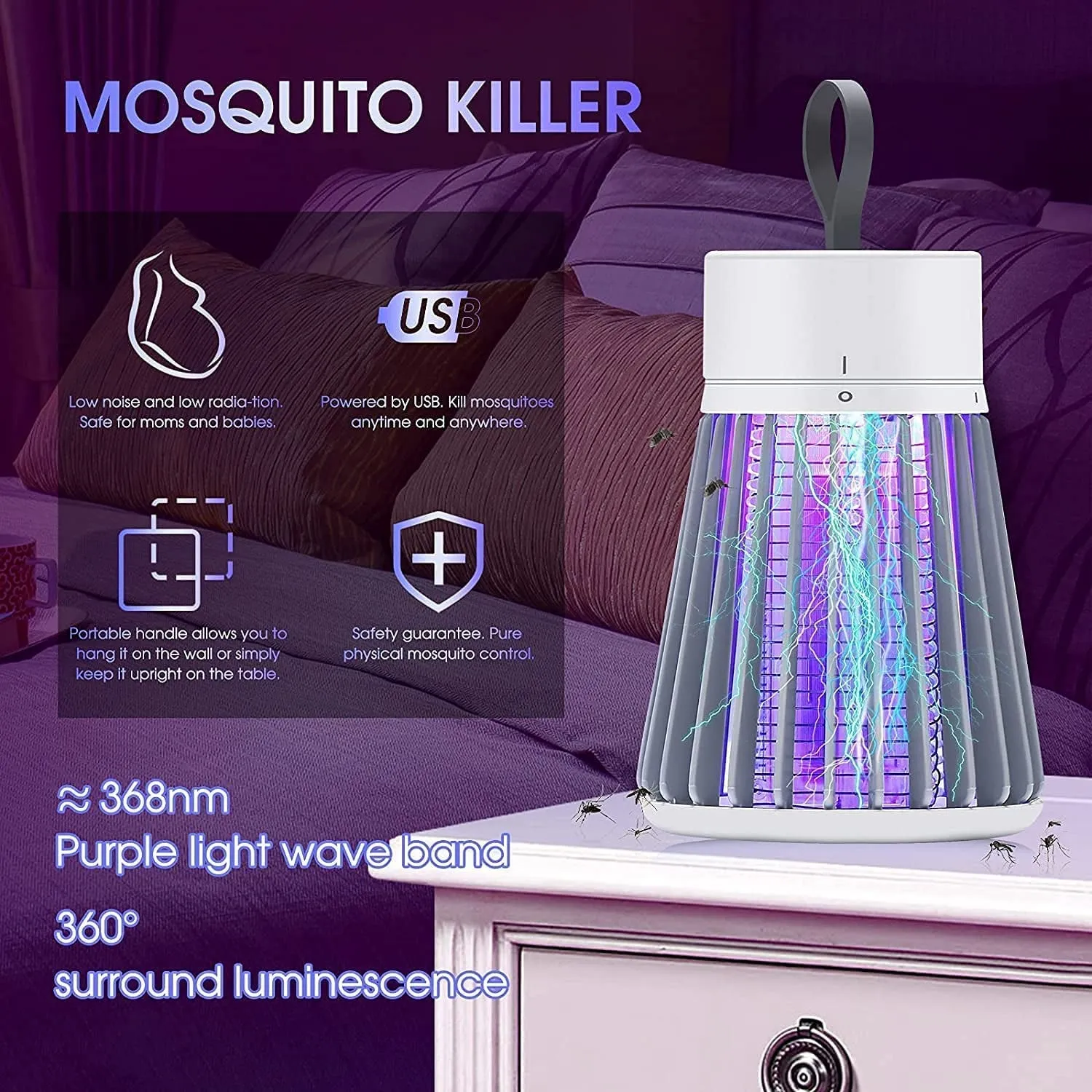 Eco Friendly Electronic LED Mosquito Killer Machine Trap Lamp, Screen Protector Mosquito lamp for USB Powered Electronic Strap for Exercise and Pilates