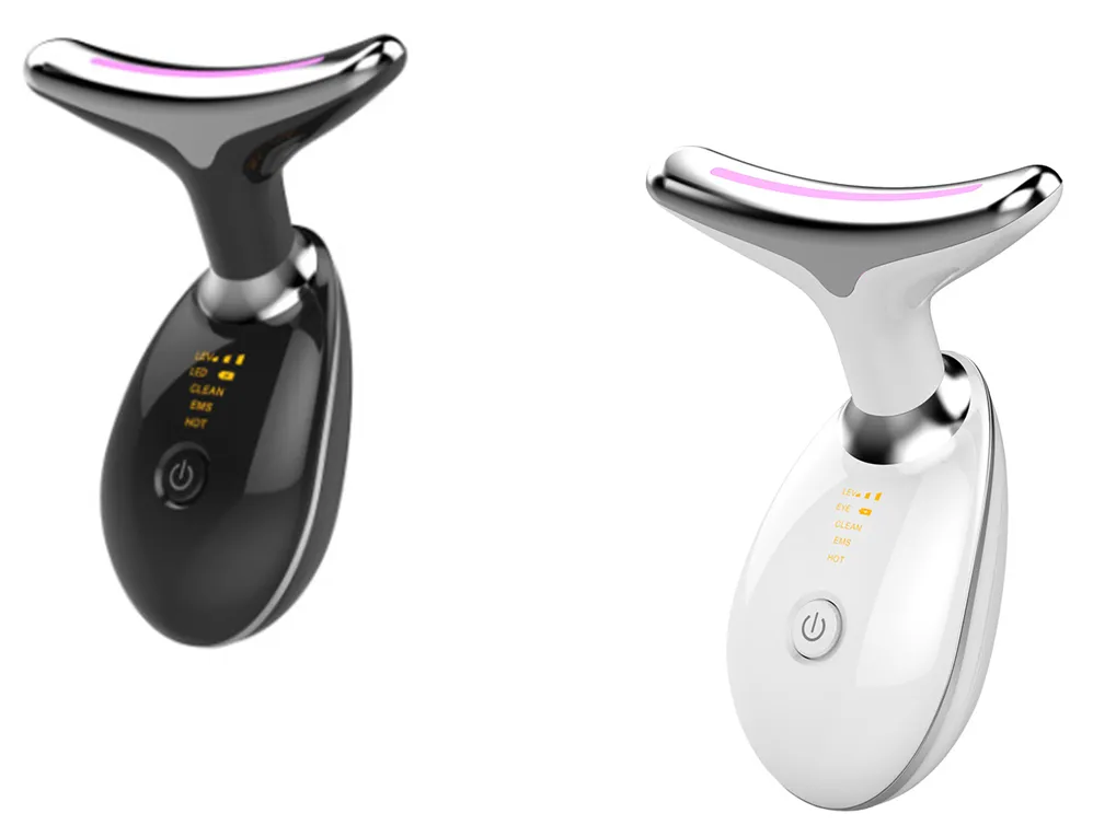 EMS Thermal Neck Lifting and Tightening Massager: Electric Microcurrent Wrinkle Remover LED Photon Face Beauty Device for Women.