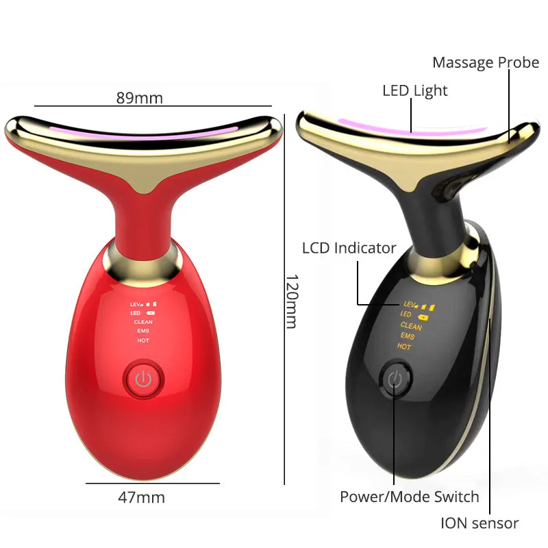 EMS Thermal Neck Lifting and Tightening Massager: Electric Microcurrent Wrinkle Remover LED Photon Face Beauty Device for Women.
