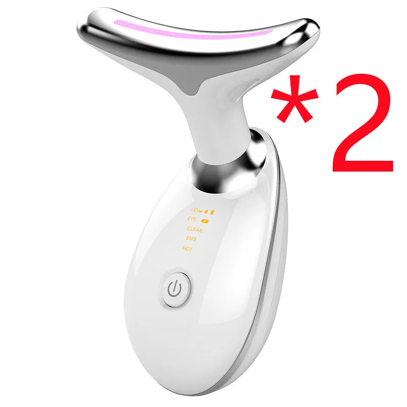 EMS Thermal Neck Lifting and Tightening Massager: Electric Microcurrent Wrinkle Remover LED Photon Face Beauty Device for Women.