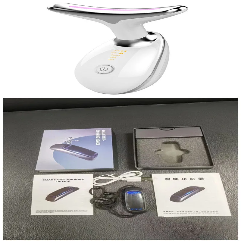 EMS Thermal Neck Lifting and Tightening Massager: Electric Microcurrent Wrinkle Remover LED Photon Face Beauty Device for Women.