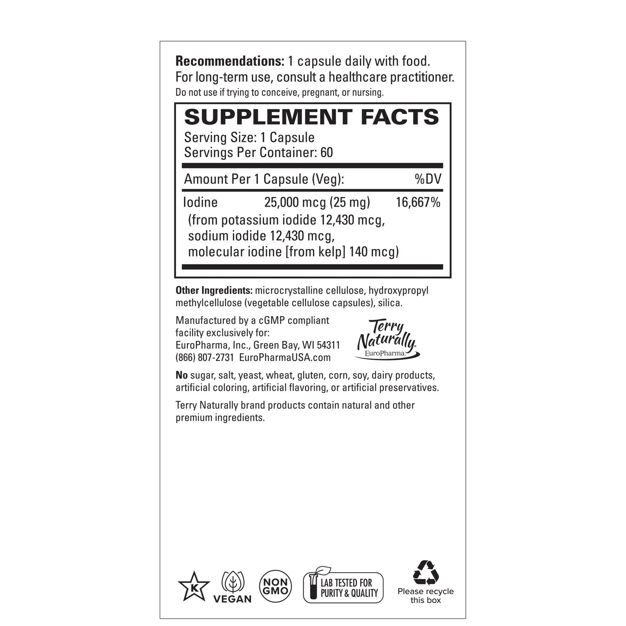 EuroPharma (Terry Naturally) Tri Iodine 25 mg 60 Tablet