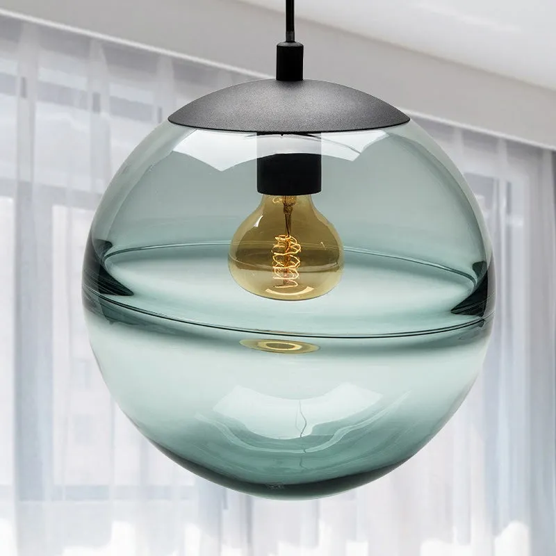 Globe Hanging Ceiling Light Blue/Coffee Glass Pendant Light for Dining Room
