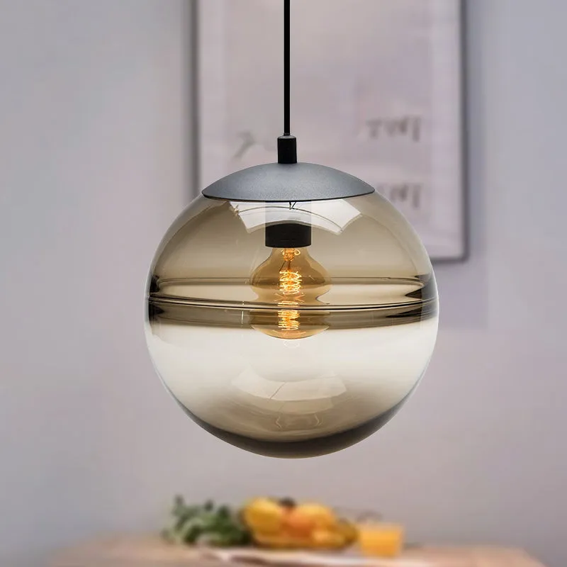Globe Hanging Ceiling Light Blue/Coffee Glass Pendant Light for Dining Room