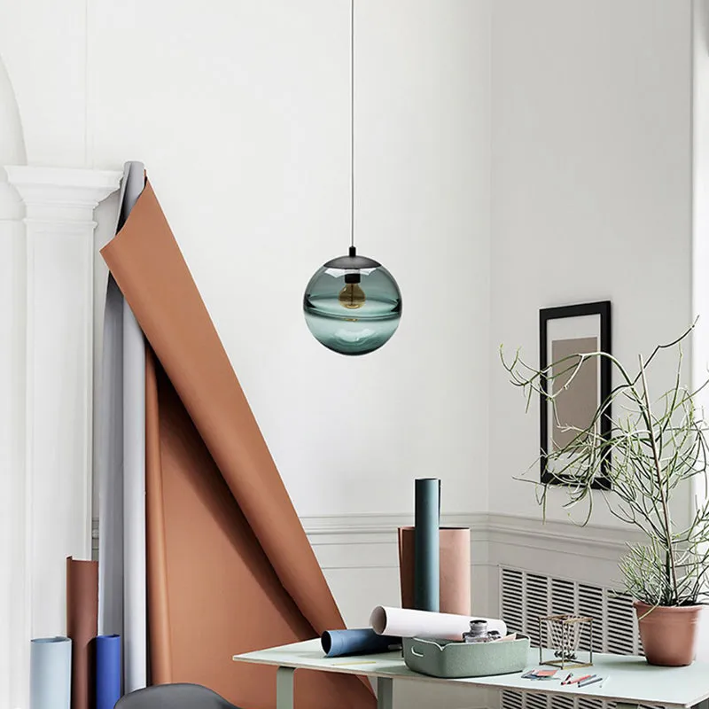 Globe Hanging Ceiling Light Blue/Coffee Glass Pendant Light for Dining Room