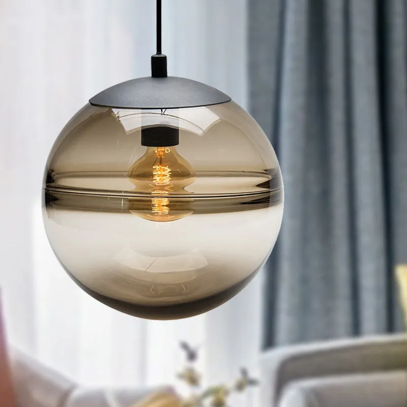 Globe Hanging Ceiling Light Blue/Coffee Glass Pendant Light for Dining Room