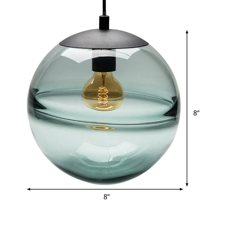 Globe Hanging Ceiling Light Blue/Coffee Glass Pendant Light for Dining Room
