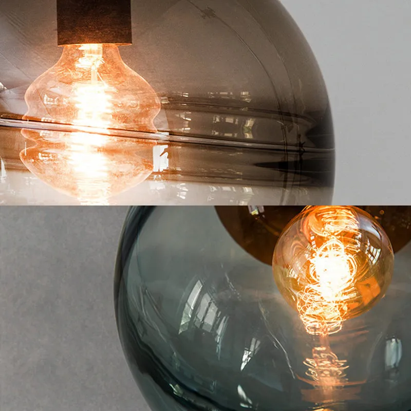 Globe Hanging Ceiling Light Blue/Coffee Glass Pendant Light for Dining Room