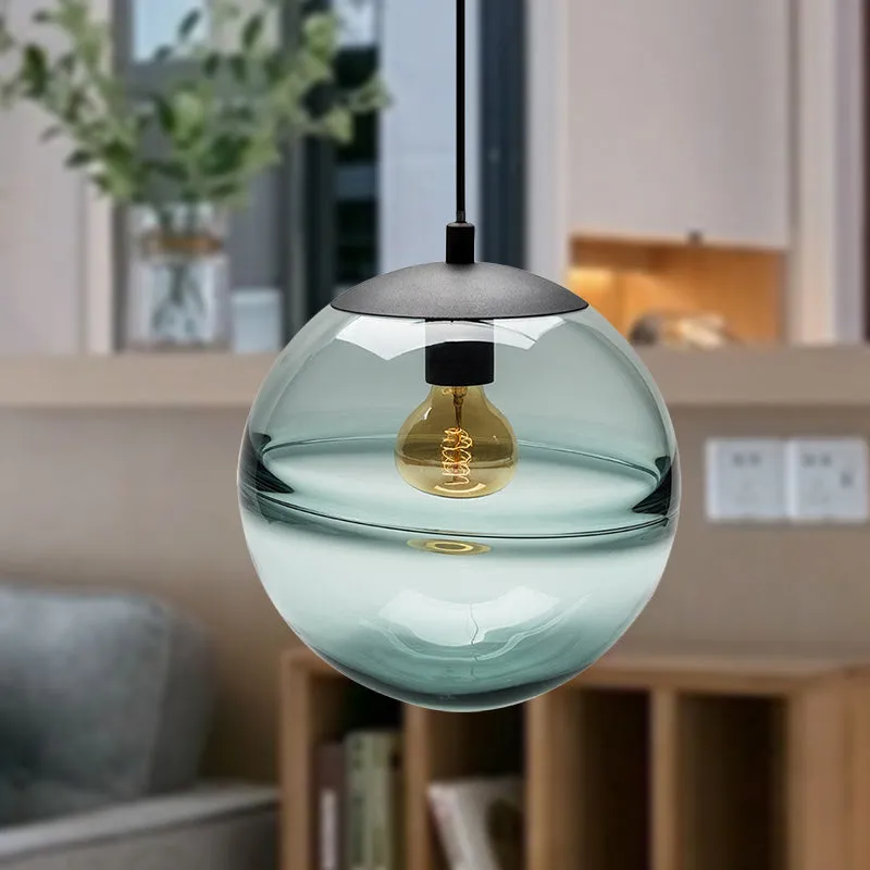Globe Hanging Ceiling Light Blue/Coffee Glass Pendant Light for Dining Room