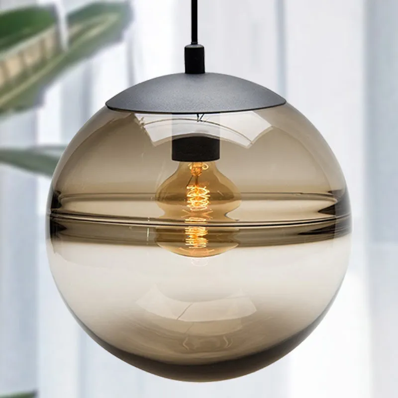 Globe Hanging Ceiling Light Blue/Coffee Glass Pendant Light for Dining Room