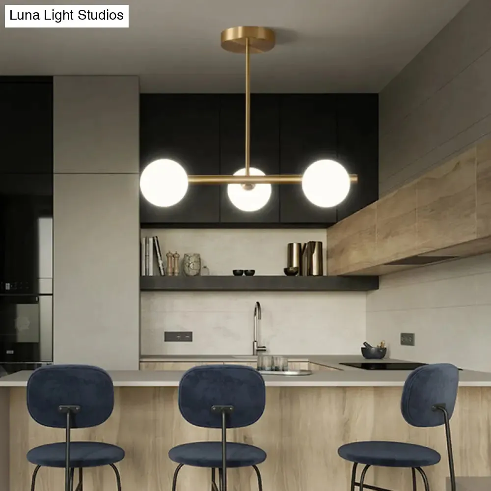Gold Linear Island Pendant Light with Spherical Glass Shade - Perfect for Dining Table and Minimalist Decor