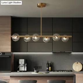 Gold Linear Island Pendant Light with Spherical Glass Shade - Perfect for Dining Table and Minimalist Decor