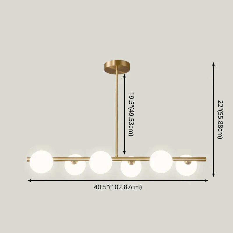 Gold Linear Island Pendant Light with Spherical Glass Shade - Perfect for Dining Table and Minimalist Decor