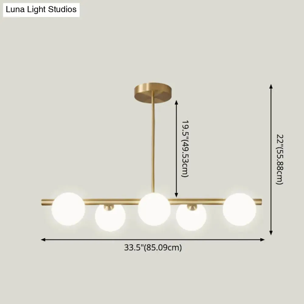 Gold Linear Island Pendant Light with Spherical Glass Shade - Perfect for Dining Table and Minimalist Decor