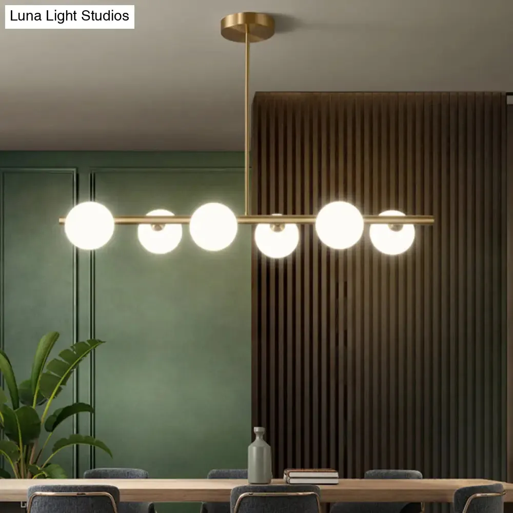 Gold Linear Island Pendant Light with Spherical Glass Shade - Perfect for Dining Table and Minimalist Decor