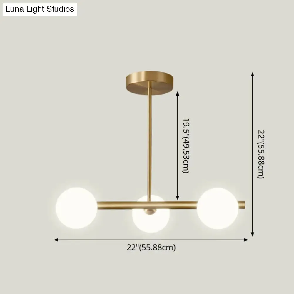 Gold Linear Island Pendant Light with Spherical Glass Shade - Perfect for Dining Table and Minimalist Decor