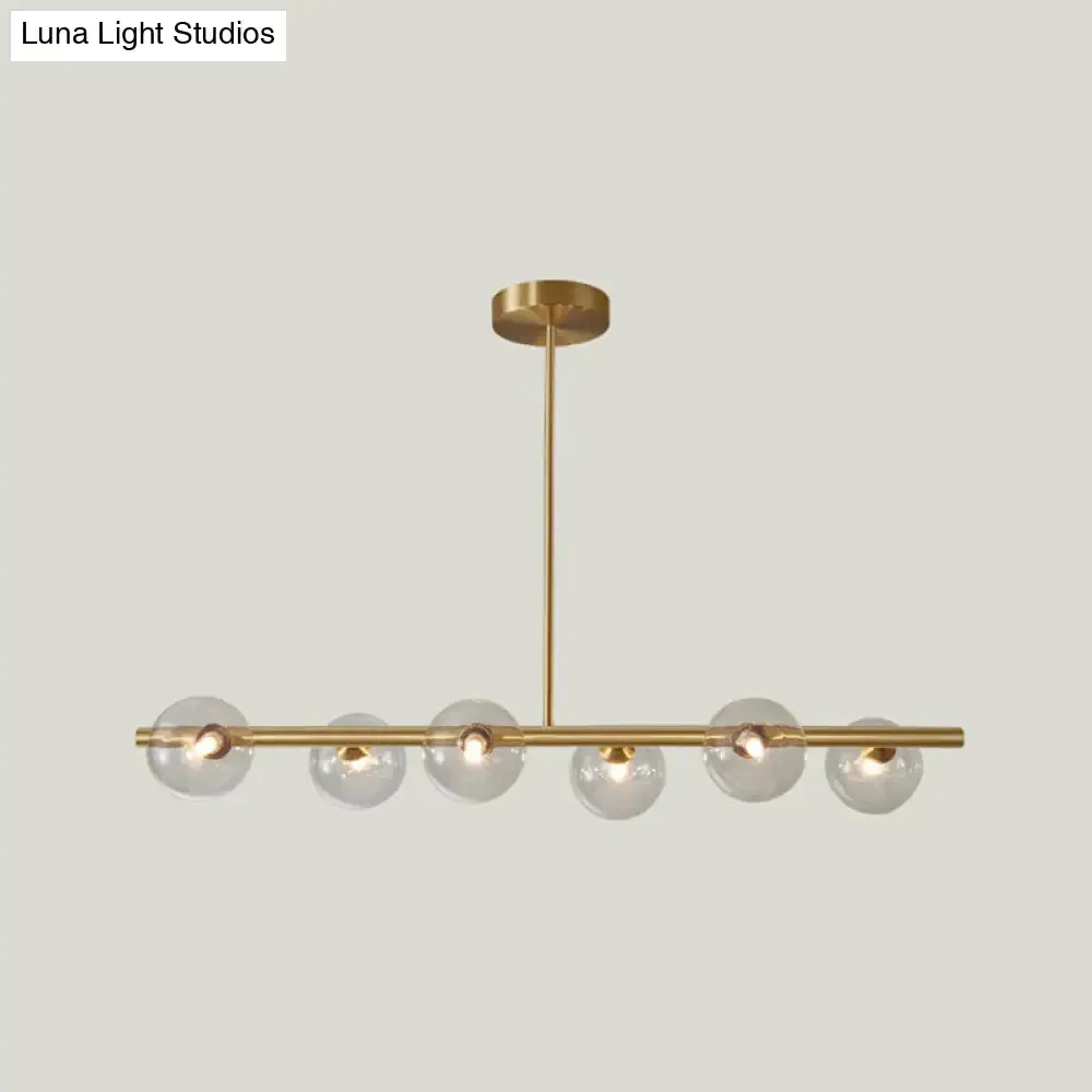 Gold Linear Island Pendant Light with Spherical Glass Shade - Perfect for Dining Table and Minimalist Decor