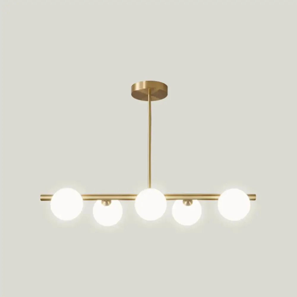 Gold Linear Island Pendant Light with Spherical Glass Shade - Perfect for Dining Table and Minimalist Decor