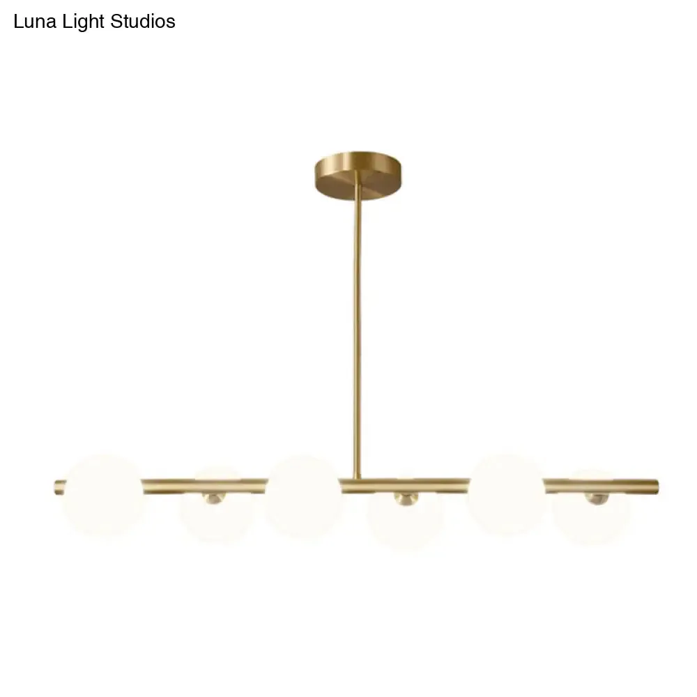 Gold Linear Island Pendant Light with Spherical Glass Shade - Perfect for Dining Table and Minimalist Decor