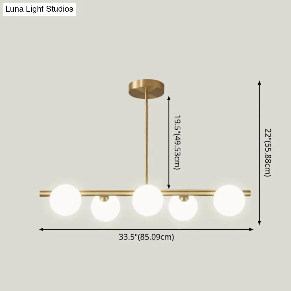 Gold Linear Island Pendant Light with Spherical Glass Shade - Perfect for Dining Table and Minimalist Decor