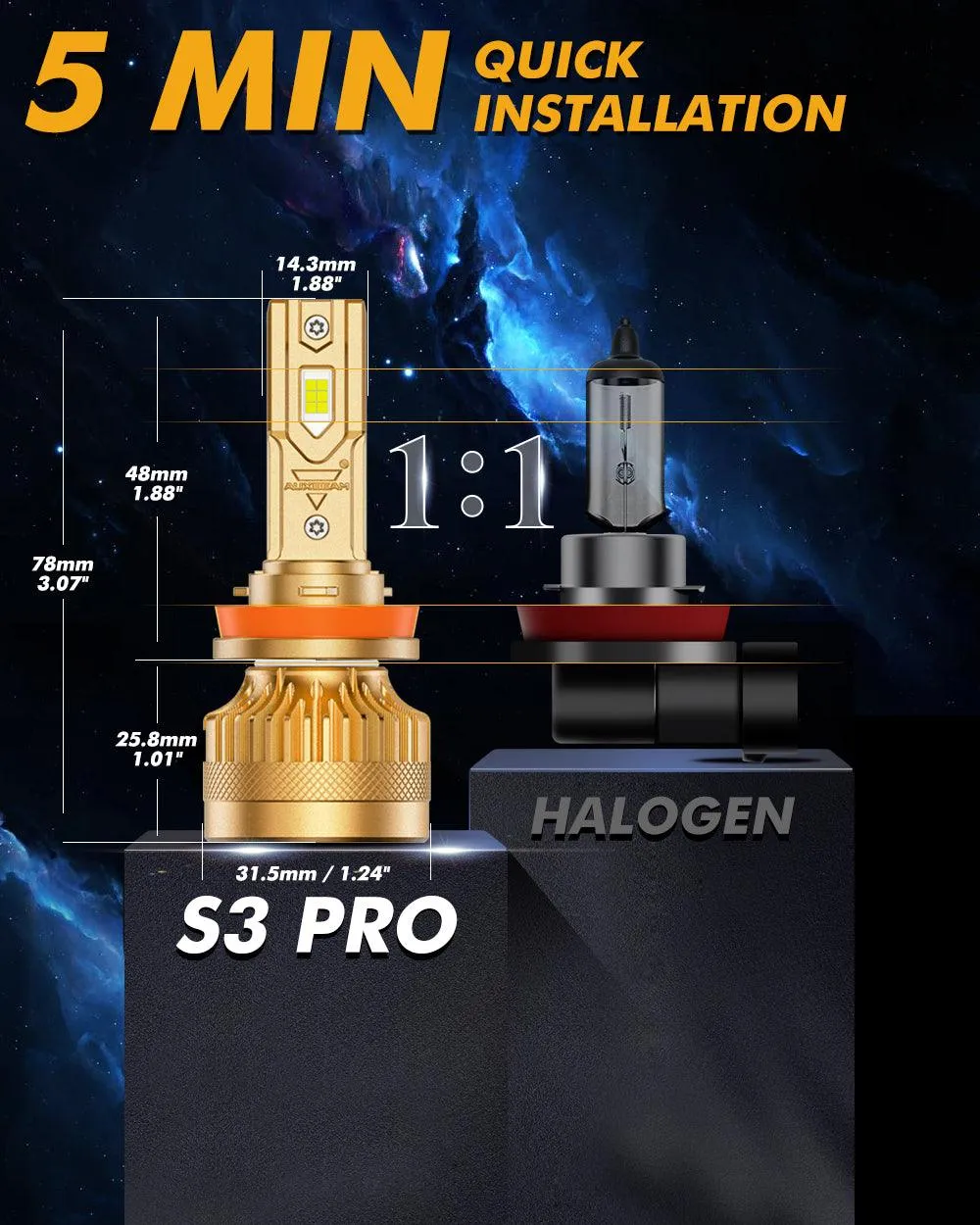 🆕H11 H11 LED Headlight Bulbs S3 Pro Series Dual Decoder CAN-BUS Error Free 12V 120W 24000LM 6500K Cool White |4 Bulbs