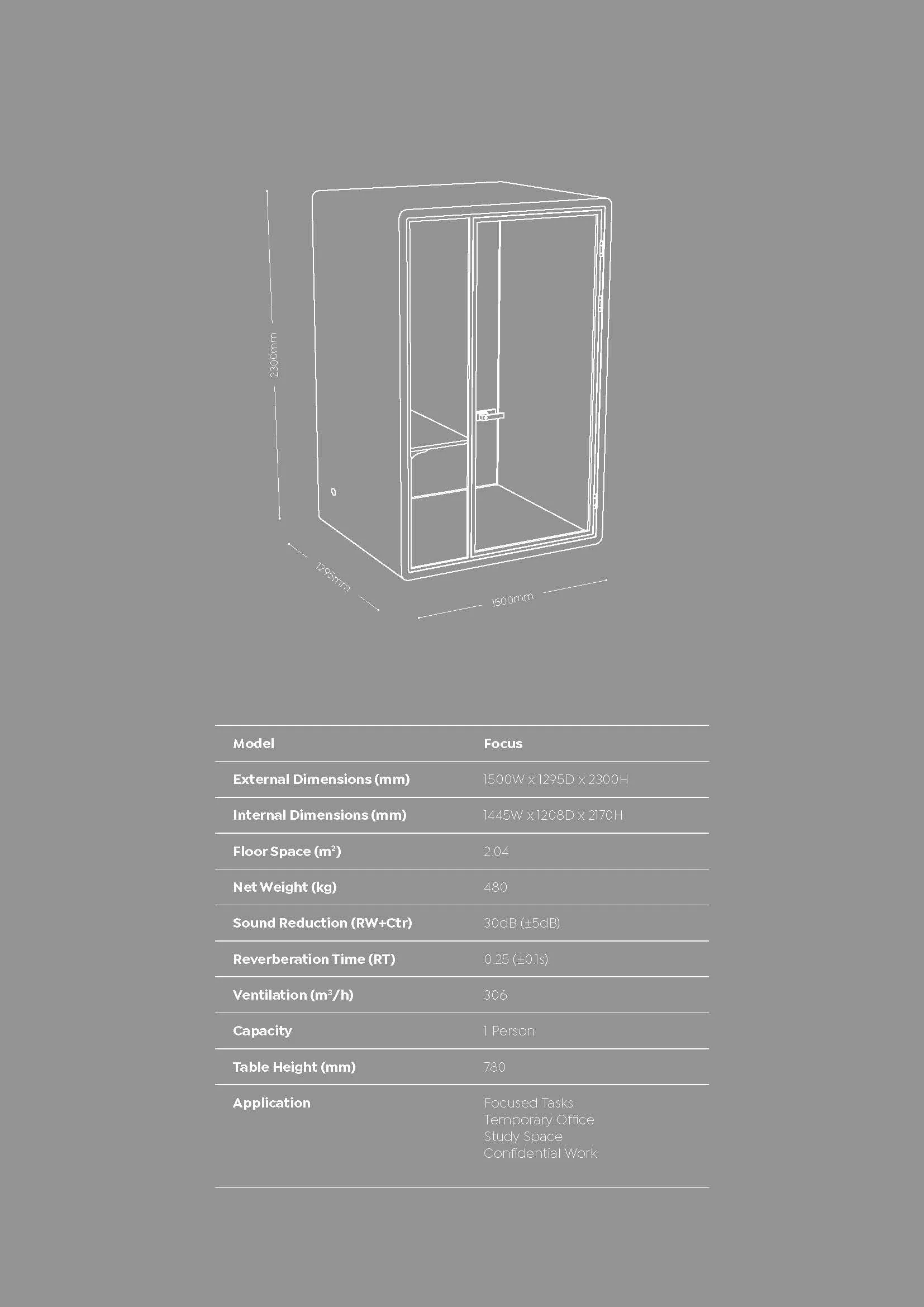 Haven Focus Pod Booth, Clear Glass, Black Exterior