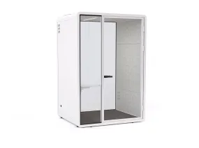 Haven Focus Pod Booth, Clear Glass, White Exterior