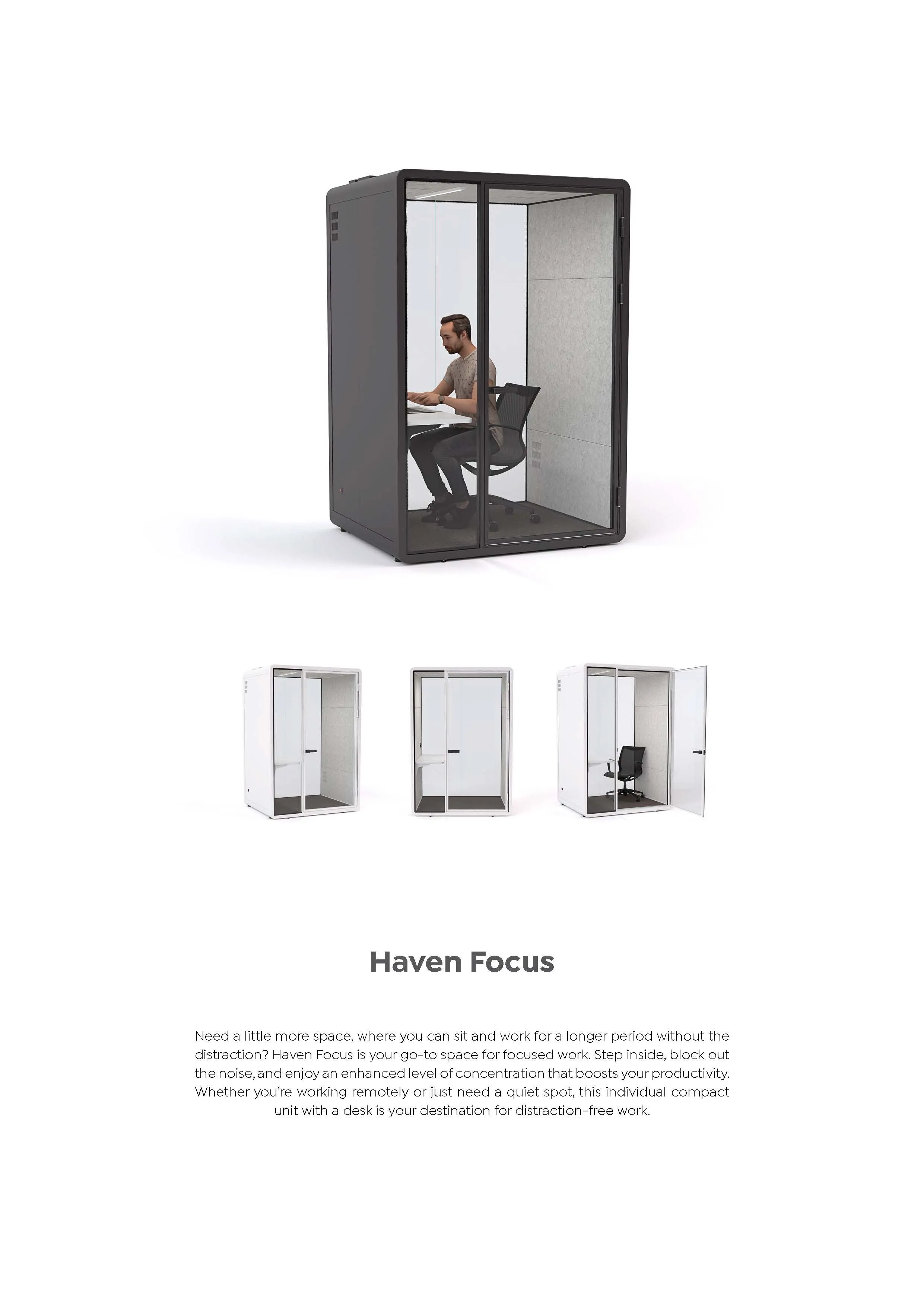 Haven Focus Pod Booth, Clear Glass, White Exterior