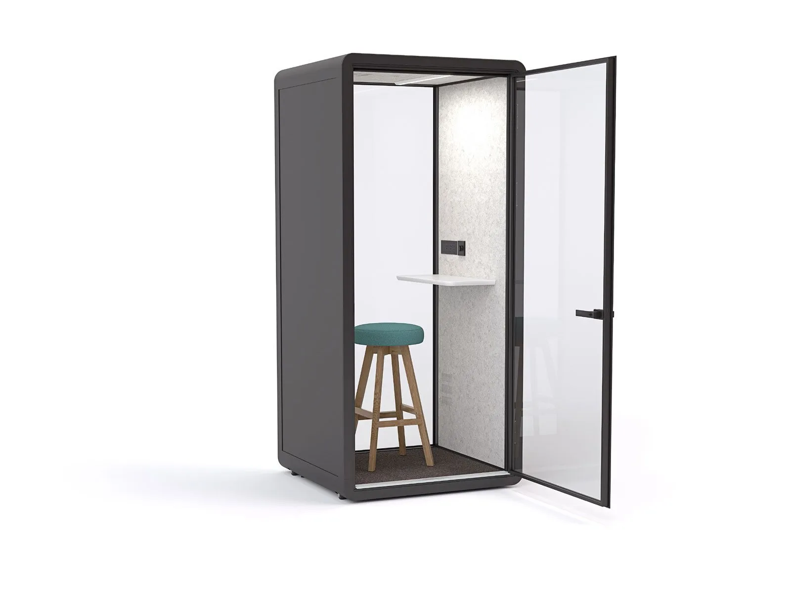 Haven Solo Pod Booth, Clear Glass, Black Exterior