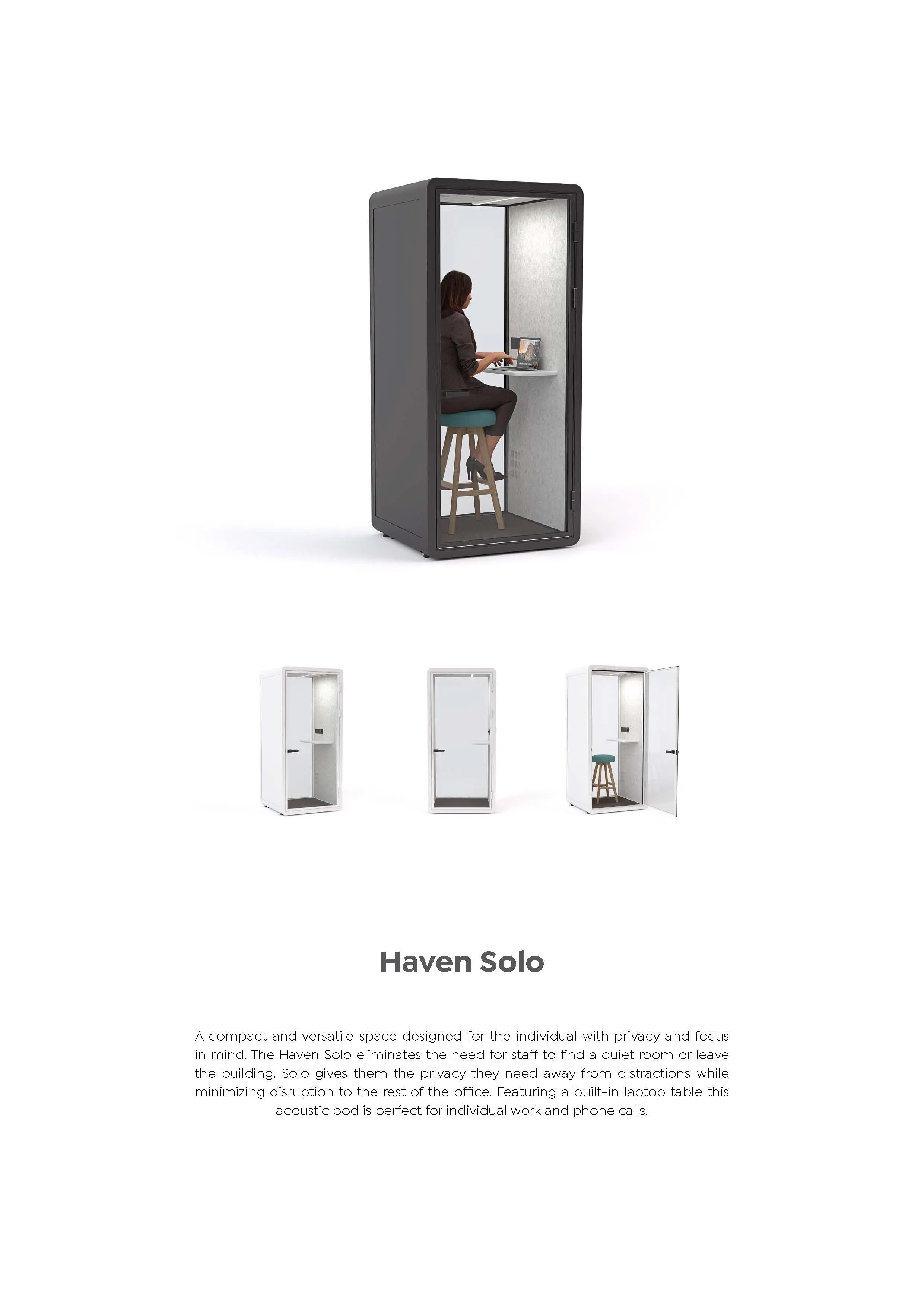 Haven Solo Pod Booth, Clear Glass, White Exterior