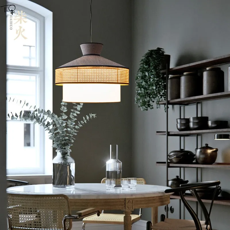 Japanese Simple Art Fabric Pendant Lights Led E27 Restaurant Modern Suspension Luminaire Living Room Decoration Bedroom Study