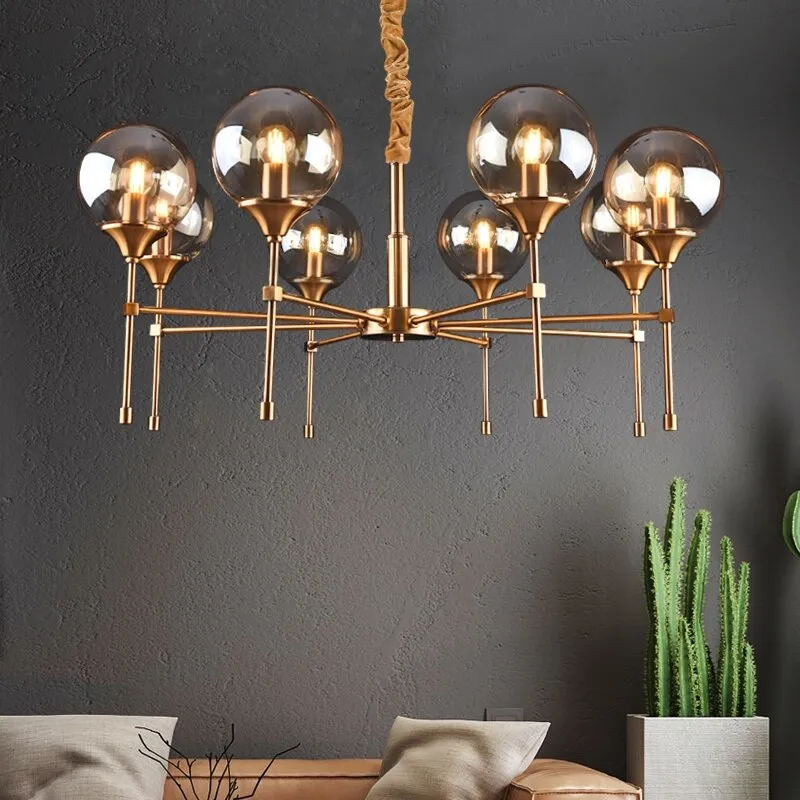 LED Chandeliers Bronze Nordic Magic Bean Glass Ball E27 Hanging Pendant Lights for Living Room Dining Table Suspension Luminaire