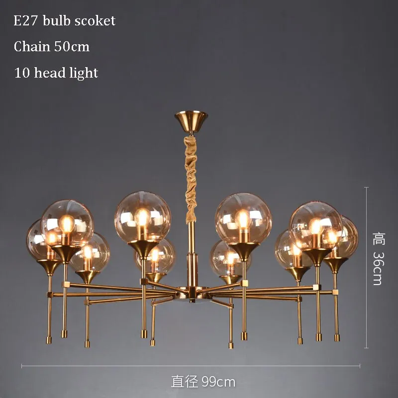 LED Chandeliers Bronze Nordic Magic Bean Glass Ball E27 Hanging Pendant Lights for Living Room Dining Table Suspension Luminaire
