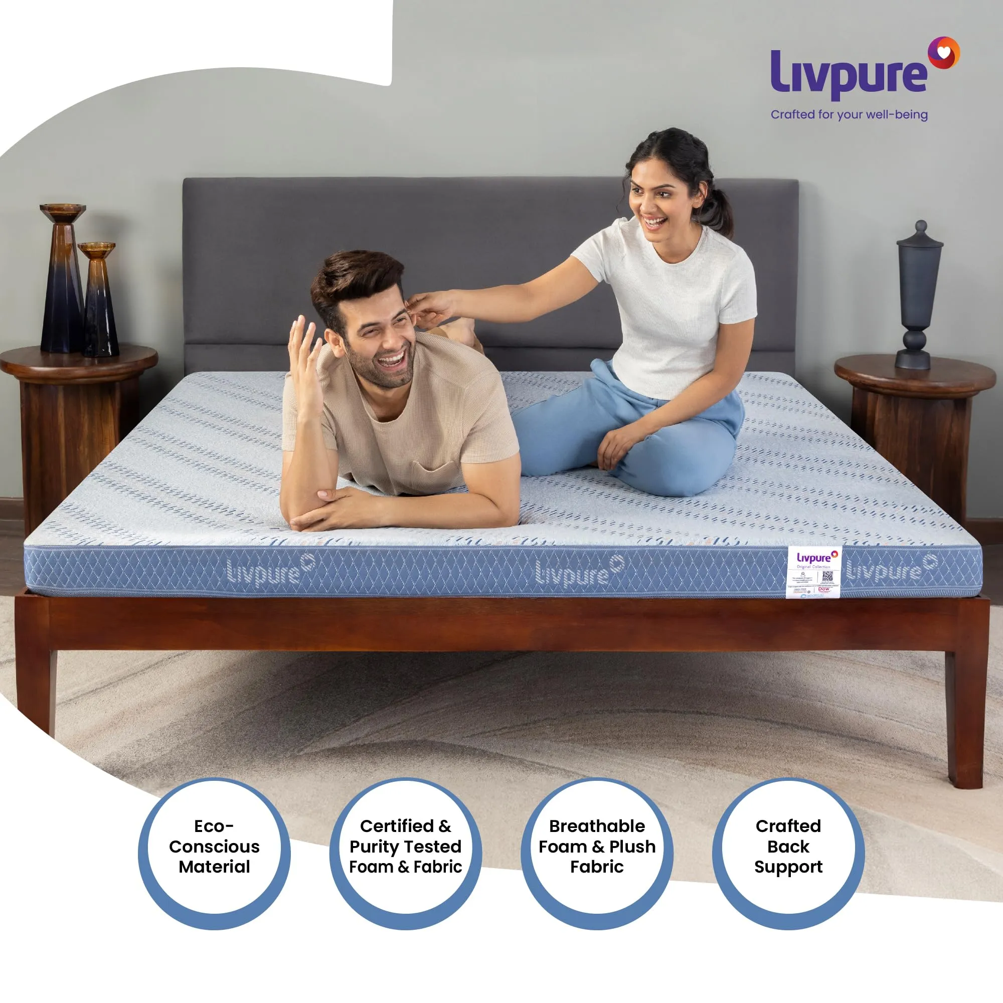 Livpure Smart Lumbar HR Foam Mattress| 3D Sleeptech Zones | Advanced Support with ComfortScience Tech| High GSM Certified Fabric |EGAPA Air Filter|Single Bed (72x36x4) inch, Zipper Cover