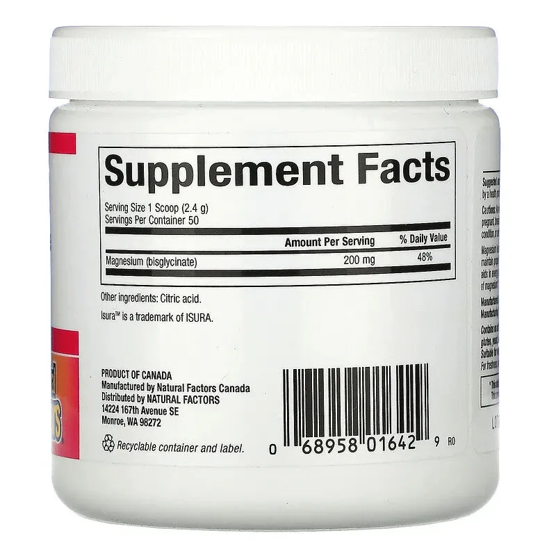Magnesium Bisglycinate, Pure, 200 mg, Natural Factors