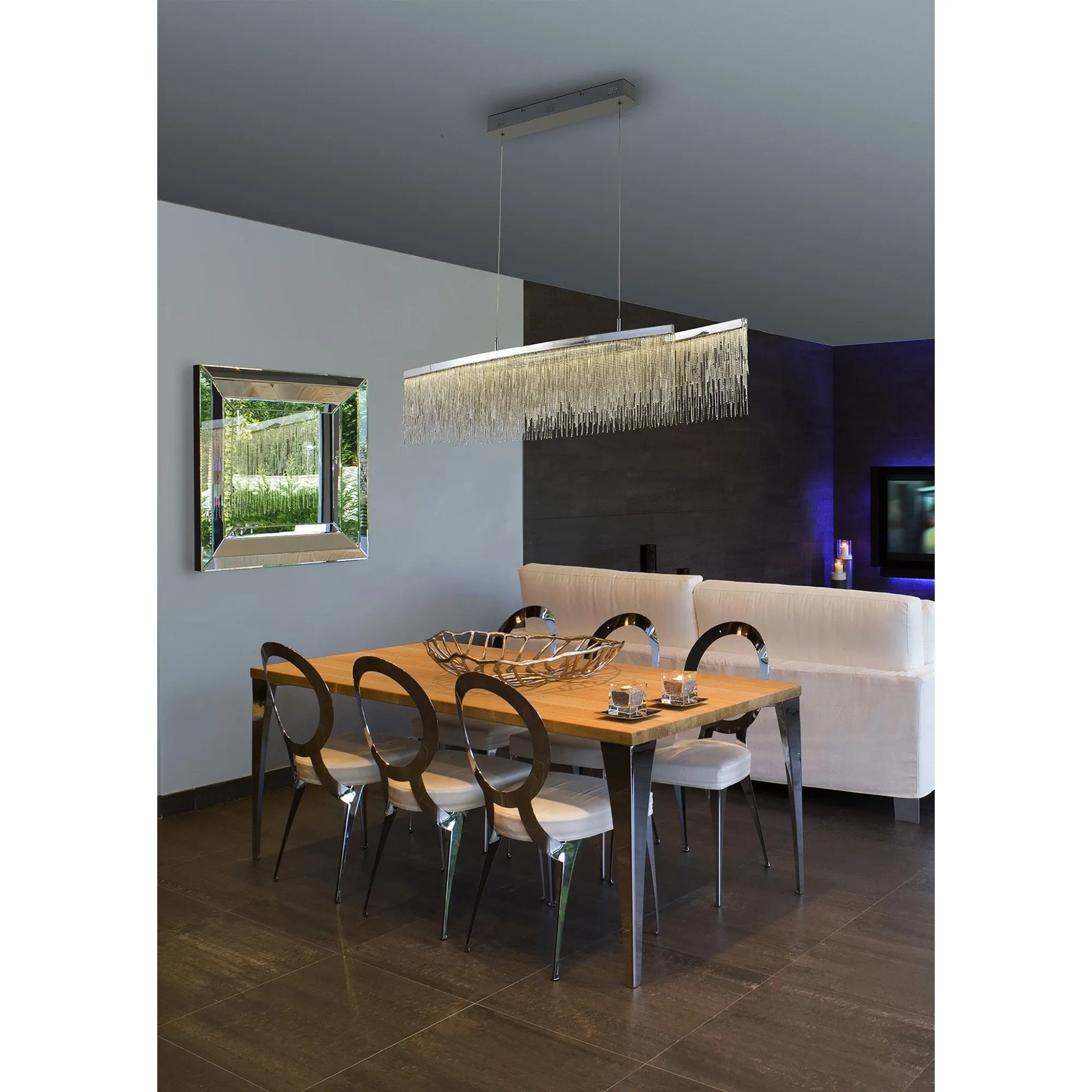 Mantra M6250 Cinna Linear Pendant 33W LED Polished Chrome / Crystal Chain