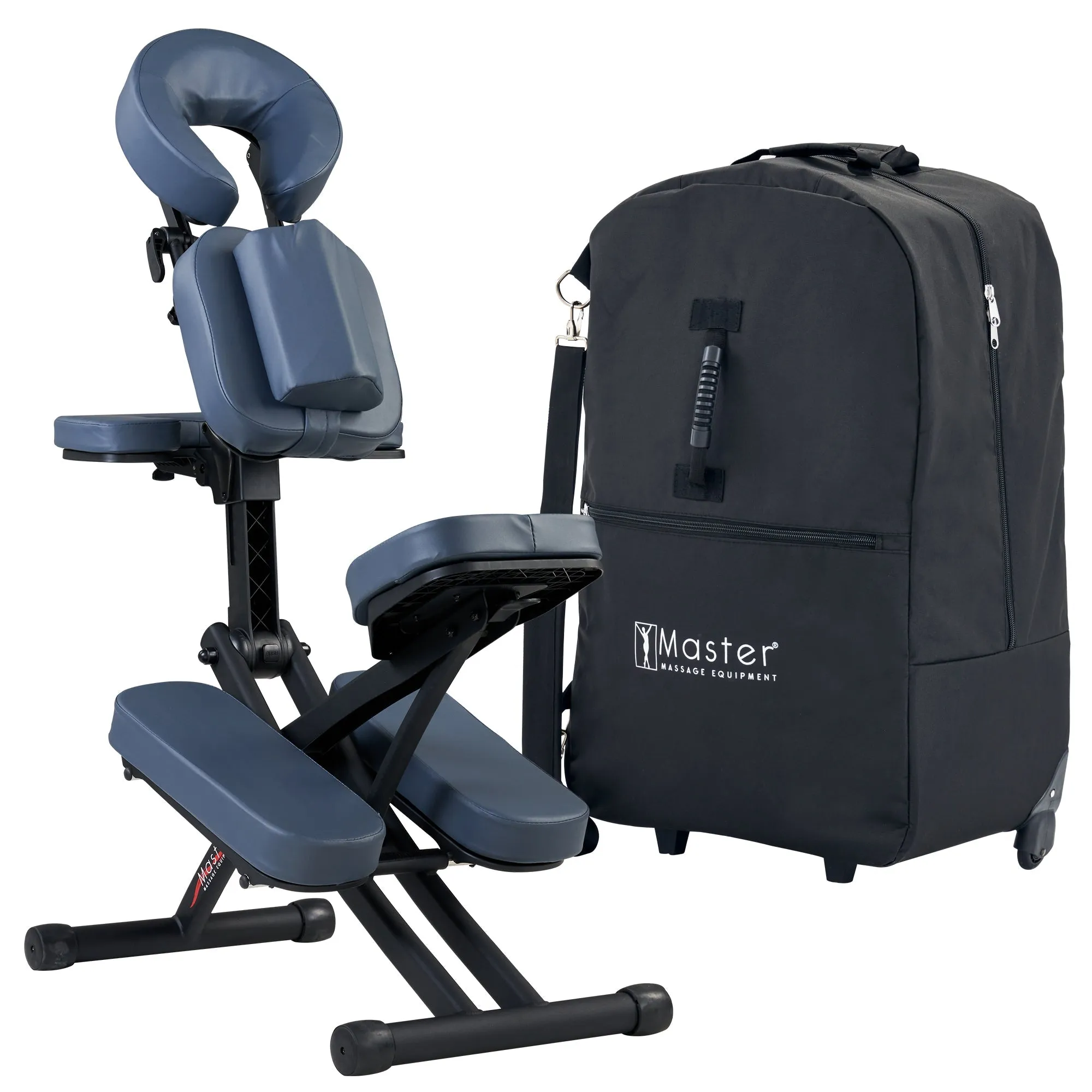 Master Massage Rio Portable Massage Chair Lightweight Strong Deluxe Adjustable Storable with Luggage Style Carrying Case, Royal Blue